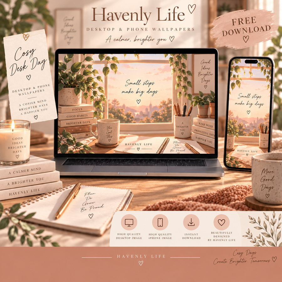 Cosy Desk Day FREE Desktop & iPhone Wallpaper (Copy)