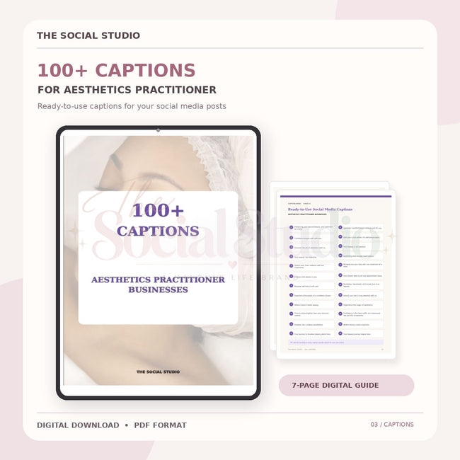 Aesthetics Practitioner – Caption Pack | The Social Studio
