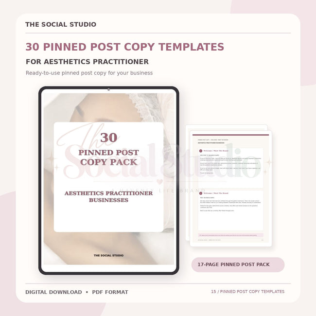 Aesthetics Practitioner – Pinned Post Copy Pack | The Social Studio