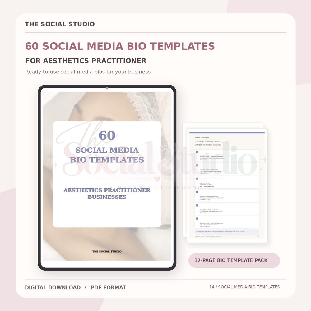 Aesthetics Practitioner – Social Media Bio Templates | The Social Studio