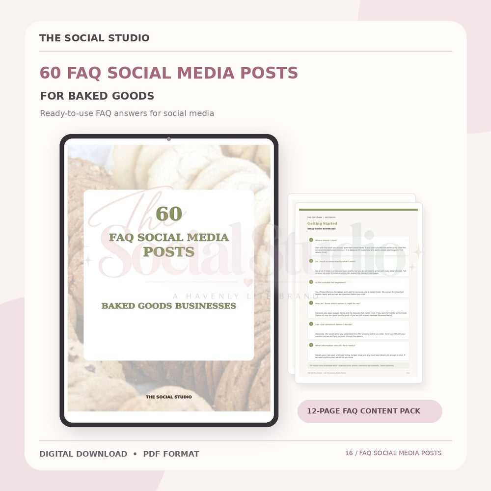 Baked Goods – FAQ Social Media Post Pack | The Social Studio