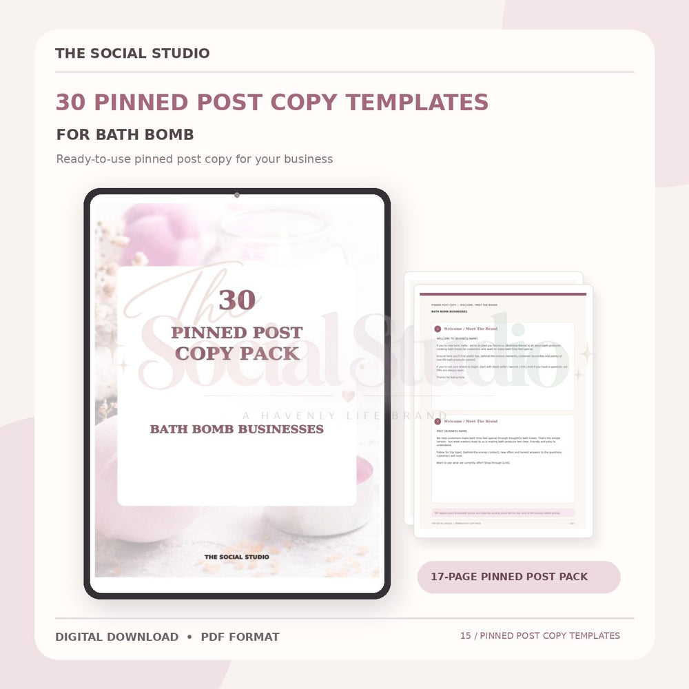 Bath Bomb – Pinned Post Copy Pack | The Social Studio