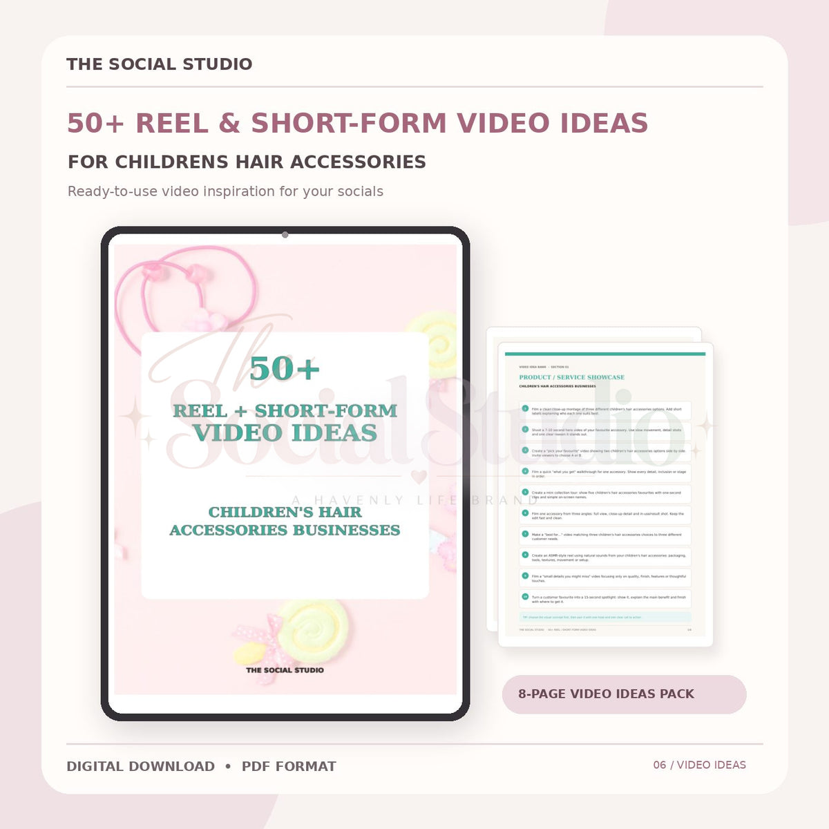 Children's Hair Accessories – Reels & Short-Form Video Ideas Pack | The Social Studio