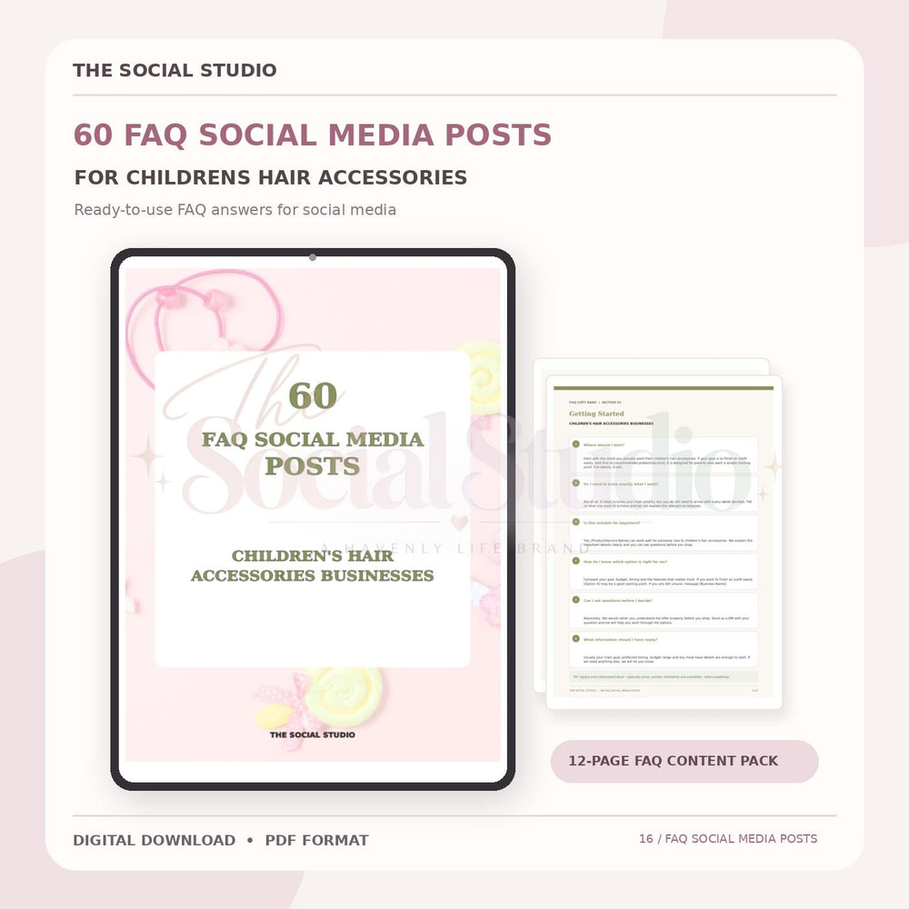 Children's Hair Accessories – FAQ Social Media Post Pack | The Social Studio