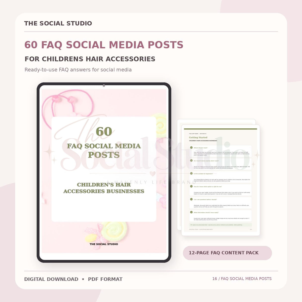 Children's Hair Accessories – FAQ Social Media Post Pack | The Social Studio