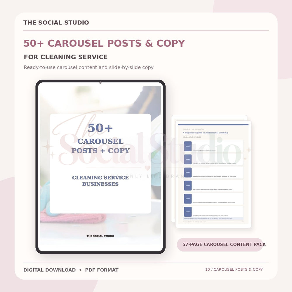 Cleaning Service – Carousel Ideas & Copy Pack | The Social Studio