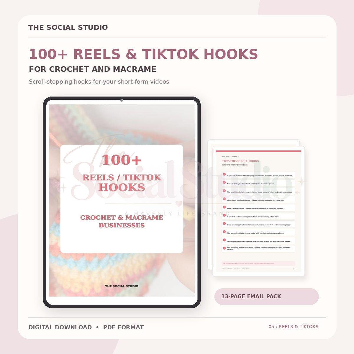 Crochet & Macramé – 100+ Reels & TikTok Hooks | The Social Studio