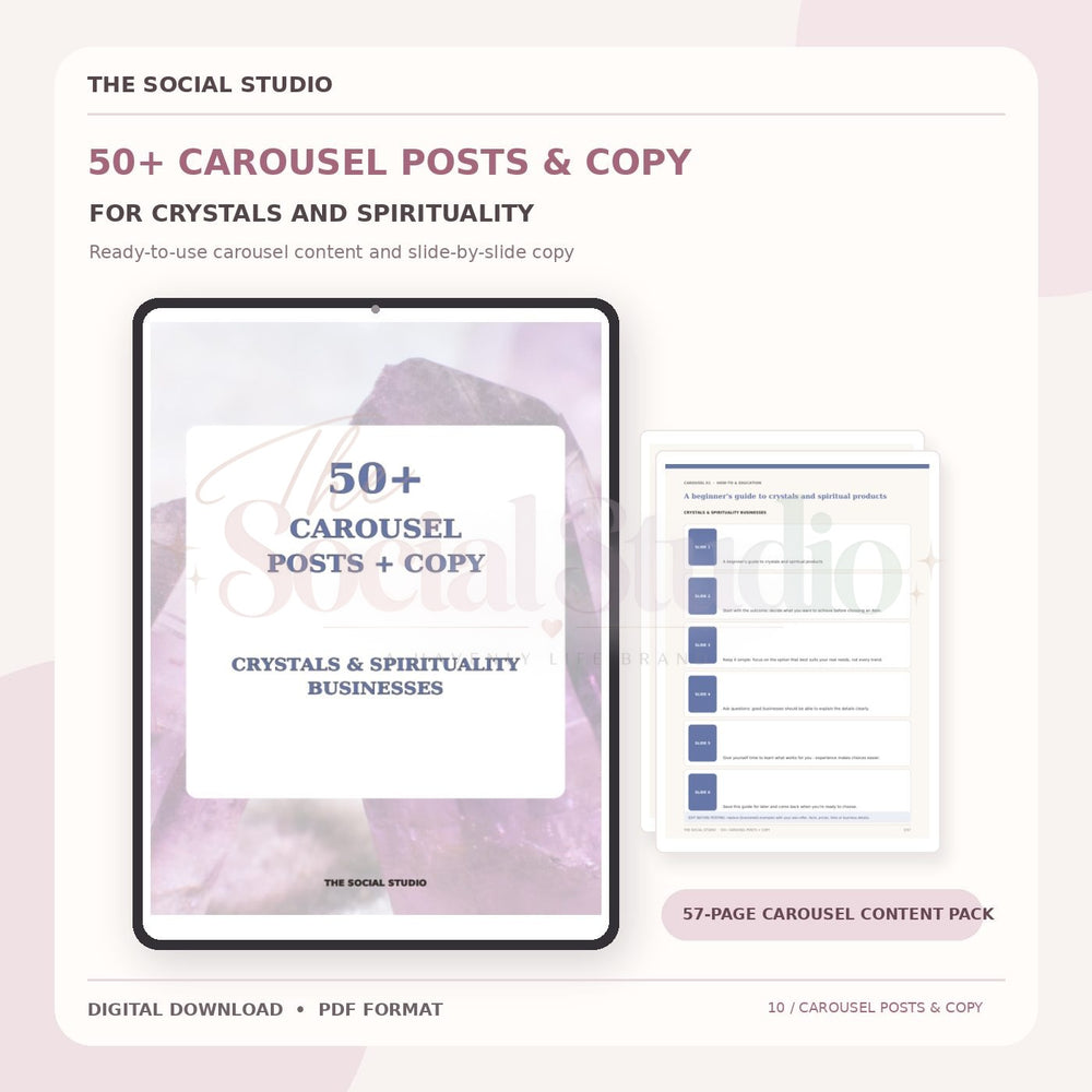 Crystals & Spirituality – Carousel Ideas & Copy Pack | The Social Studio