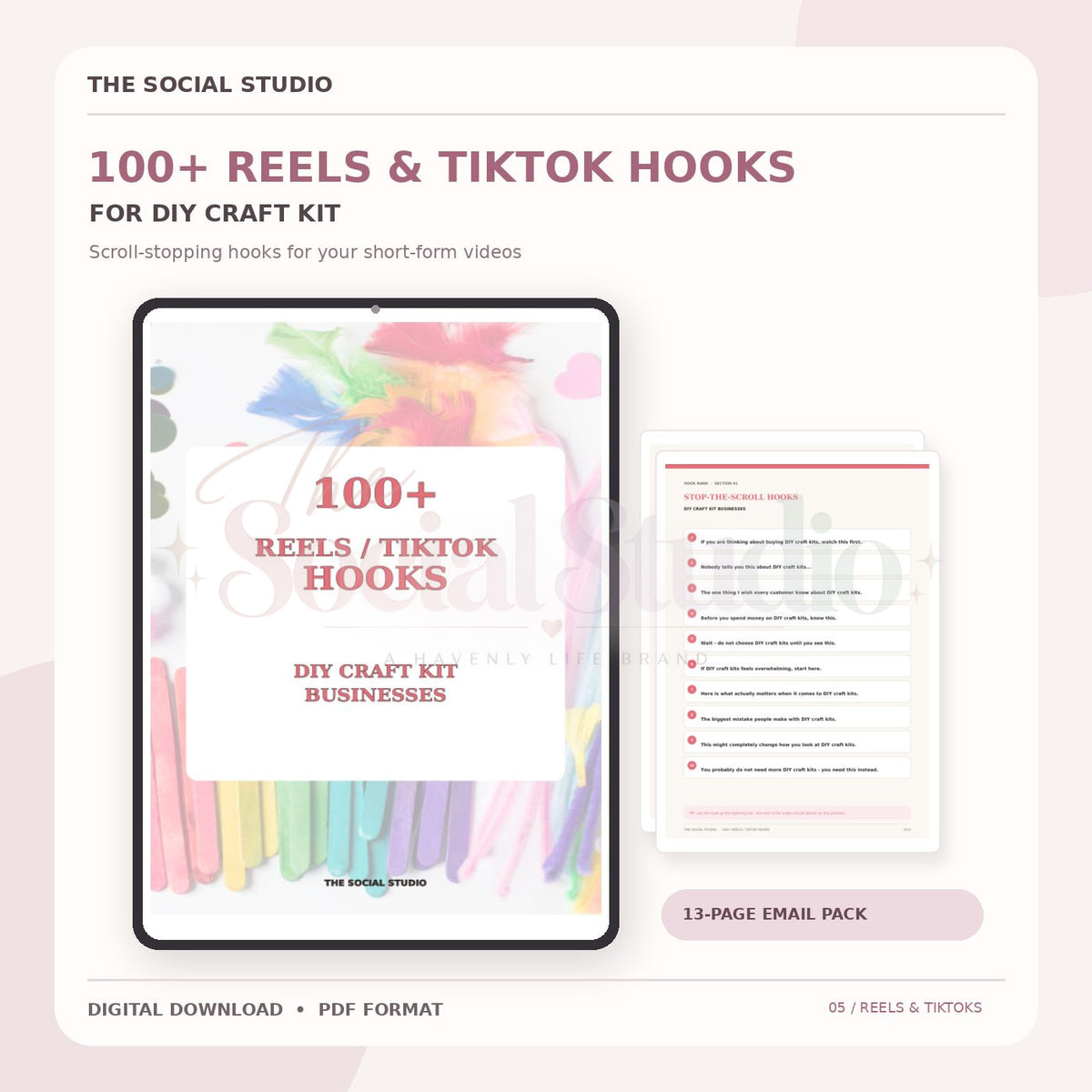 DIY Craft Kits – 100+ Reels & TikTok Hooks | The Social Studio