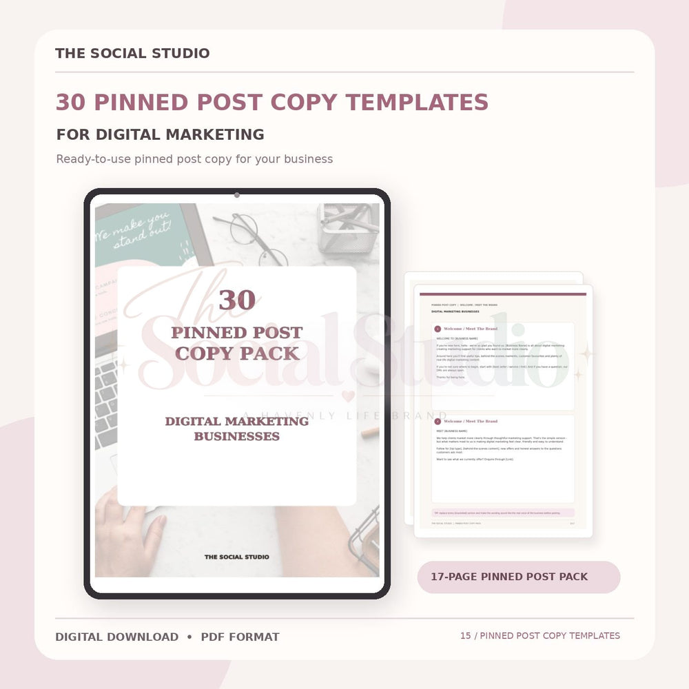 Digital Marketing – Pinned Post Copy Pack | The Social Studio