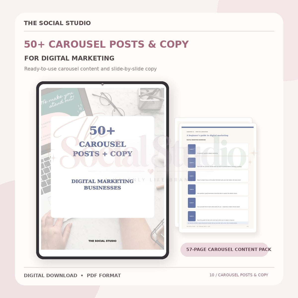 Digital Marketing – Carousel Ideas & Copy Pack | The Social Studio