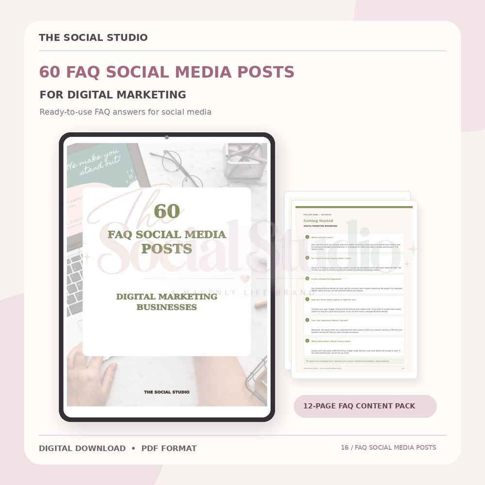 Digital Marketing – FAQ Social Media Post Pack | The Social Studio