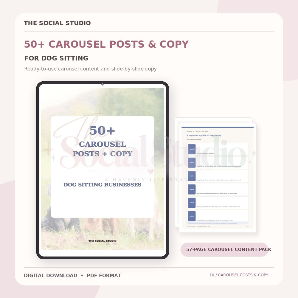 Dog Sitting Business – Carousel Ideas & Copy Pack | The Social Studio