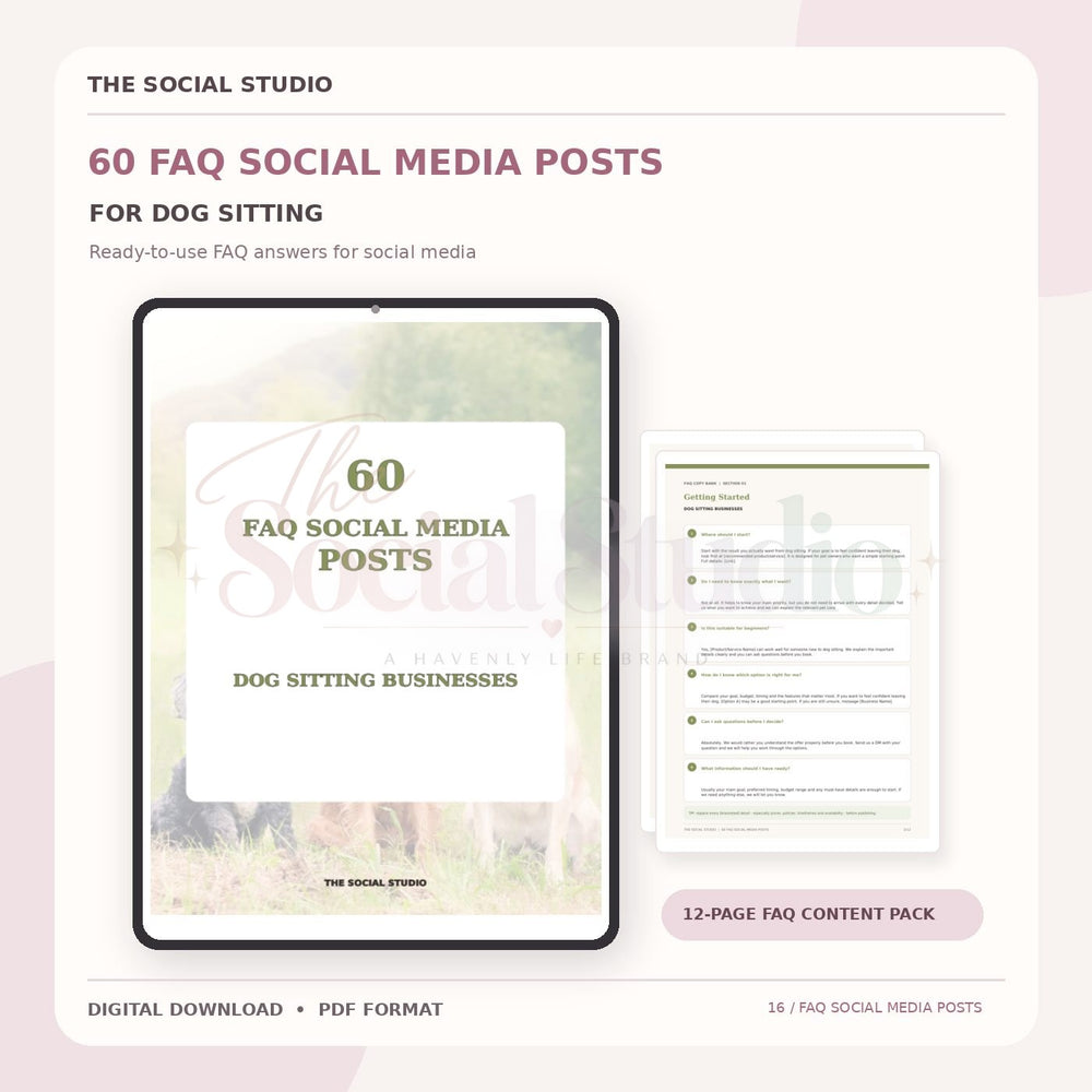 Dog Sitting Business – FAQ Social Media Post Pack | The Social Studio