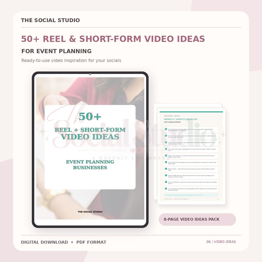 Event Planning – Reels & Short-Form Video Ideas Pack | The Social Studio