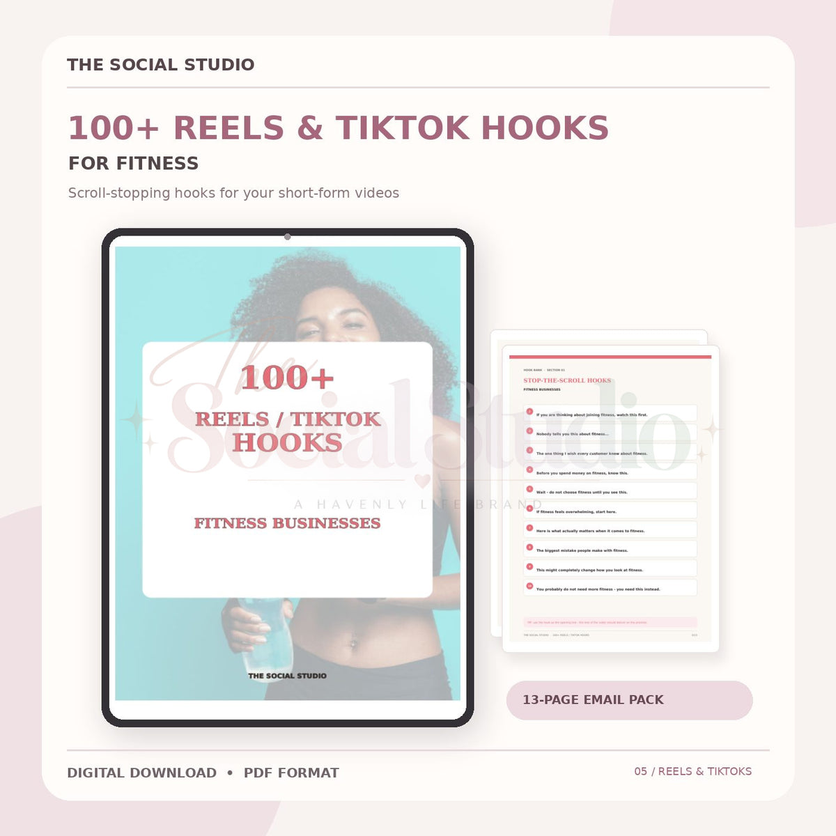 Fitness – 100+ Reels & TikTok Hooks | The Social Studio