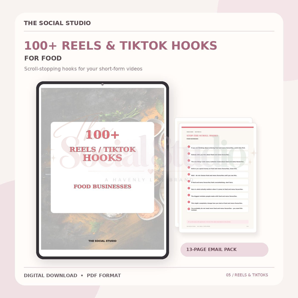 Food – 100+ Reels & TikTok Hooks | The Social Studio