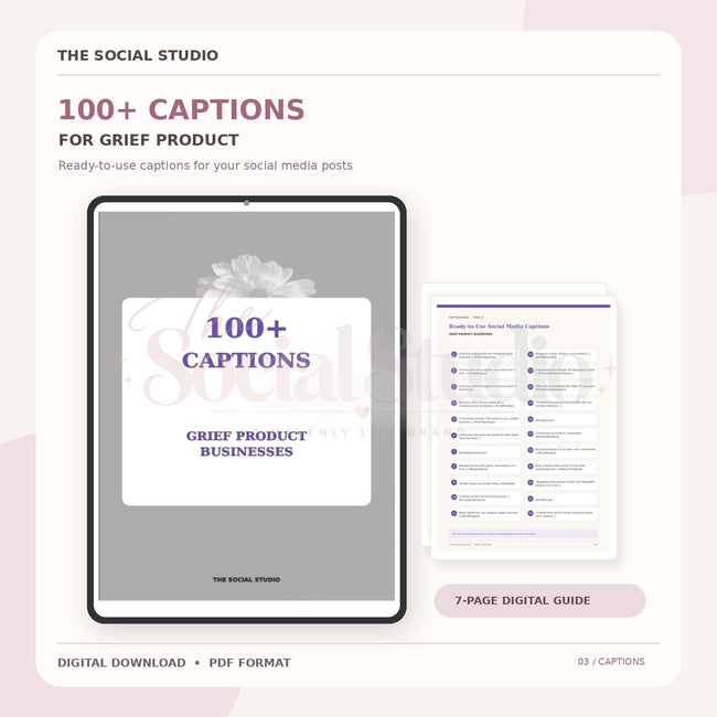 Grief Products – Caption Pack | The Social Studio