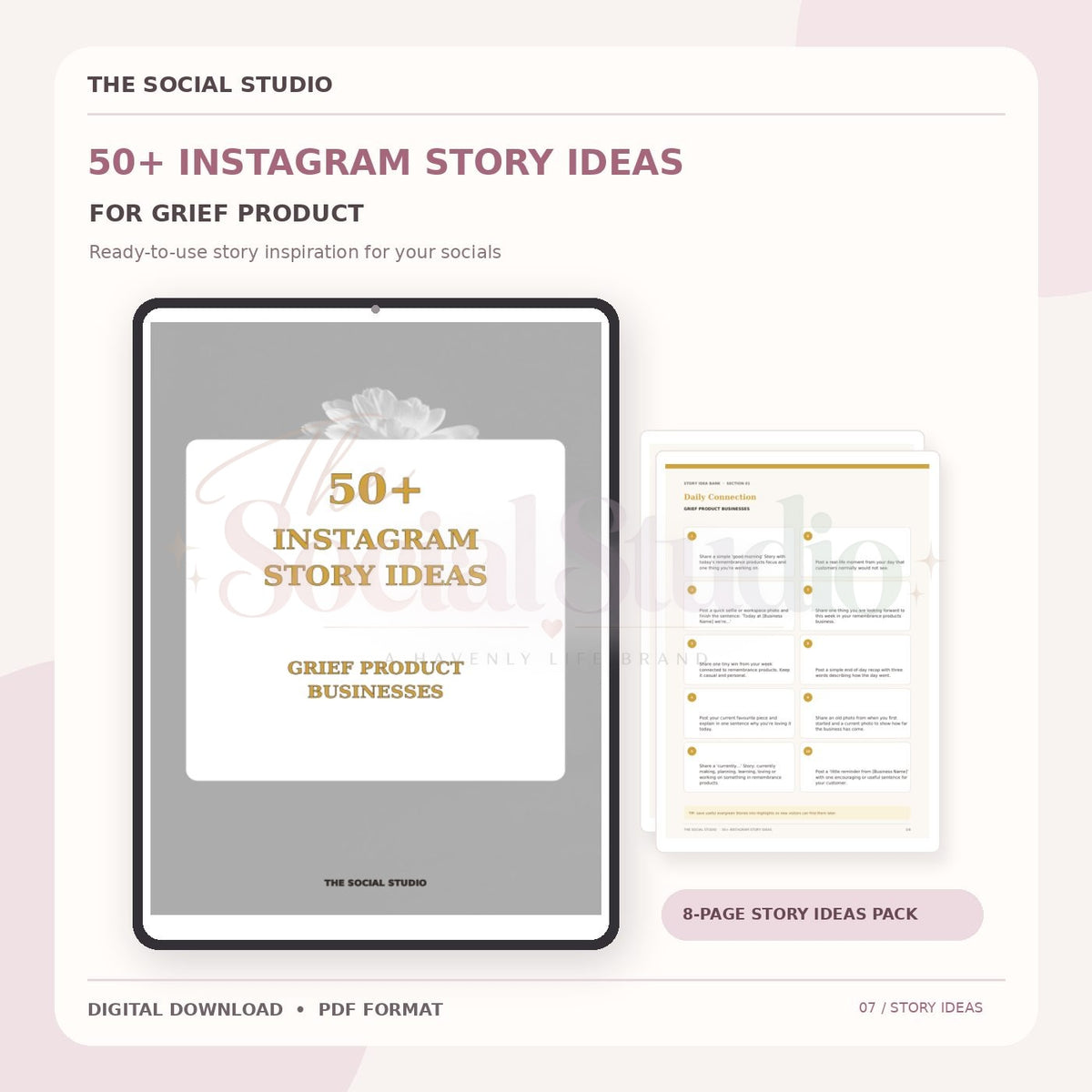 Grief Products – Instagram Story Ideas Pack | The Social Studio