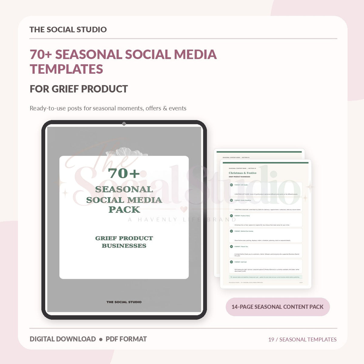 Grief Products – Seasonal Social Media Pack | The Social Studio