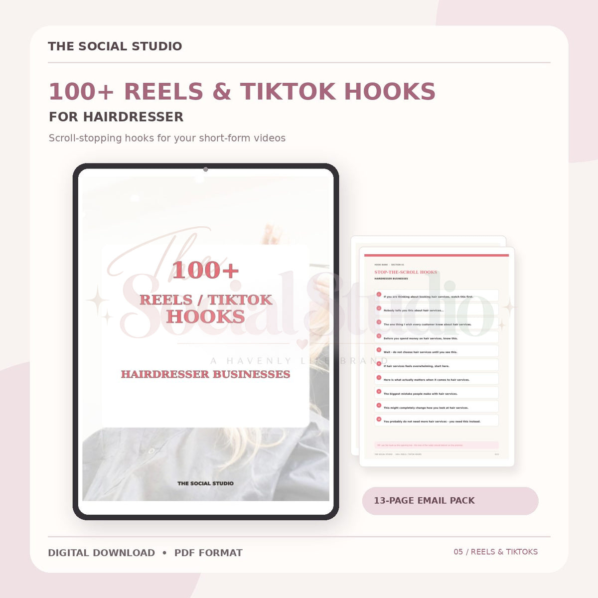 Hairdresser – 100+ Reels & TikTok Hooks | The Social Studio