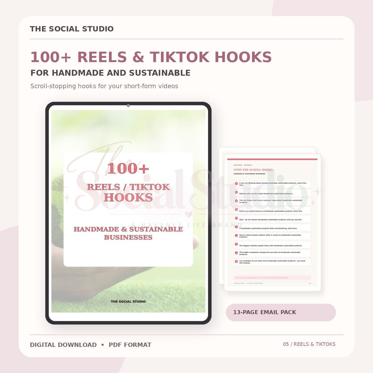 Handmade & Sustainable – 100+ Reels & TikTok Hooks | The Social Studio