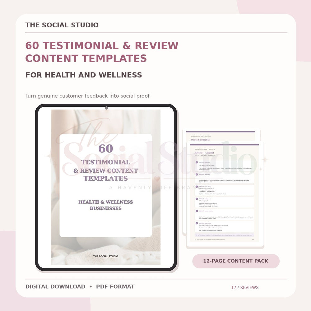 Health & Wellness – Testimonial & Review Content Templates | The Social Studio
