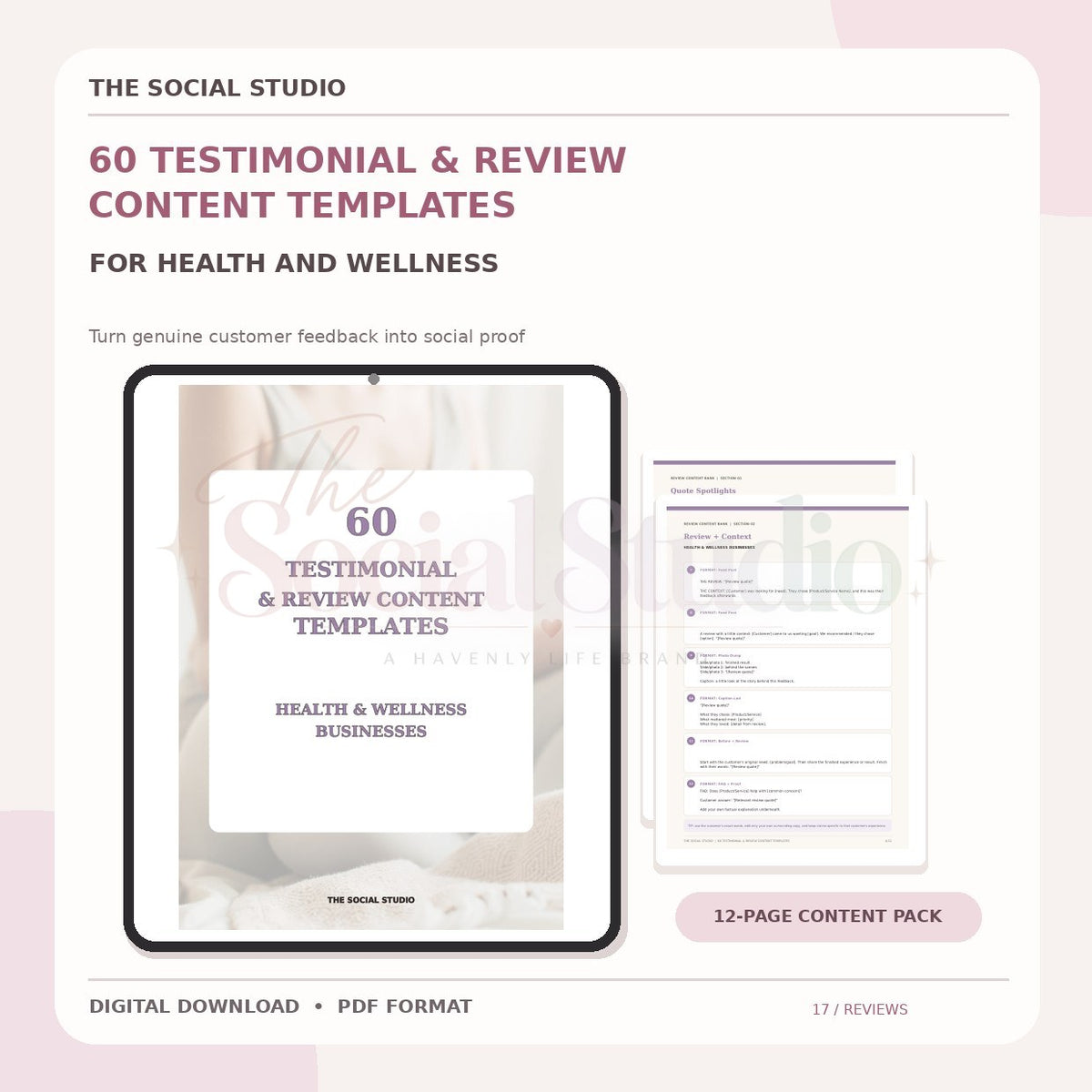 Health & Wellness – Testimonial & Review Content Templates | The Social Studio