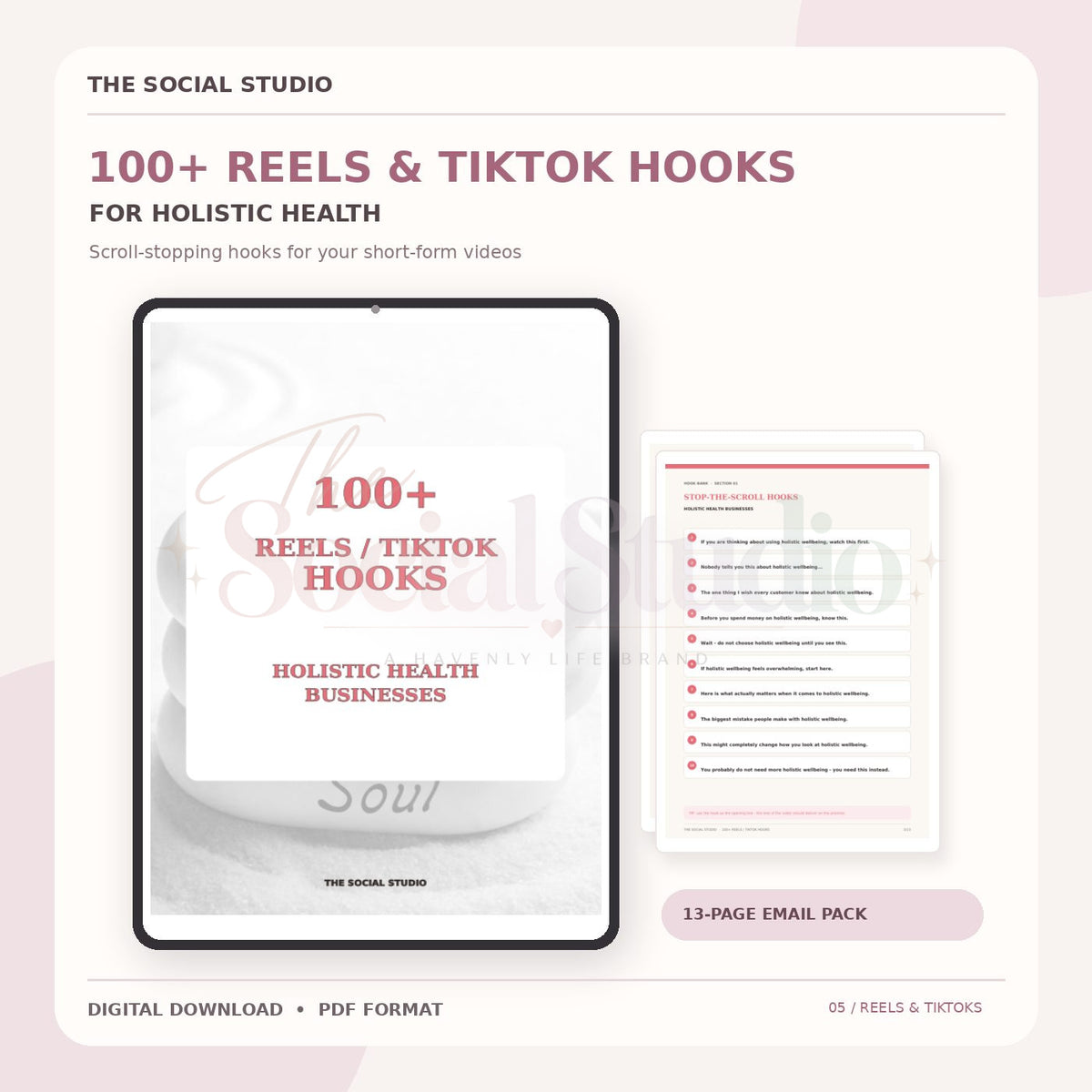 Holistic Health – 100+ Reels & TikTok Hooks | The Social Studio