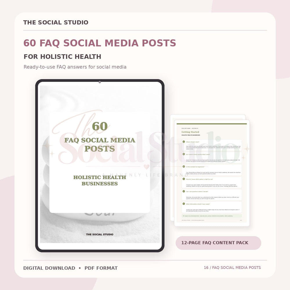 Holistic Health – FAQ Social Media Post Pack | The Social Studio