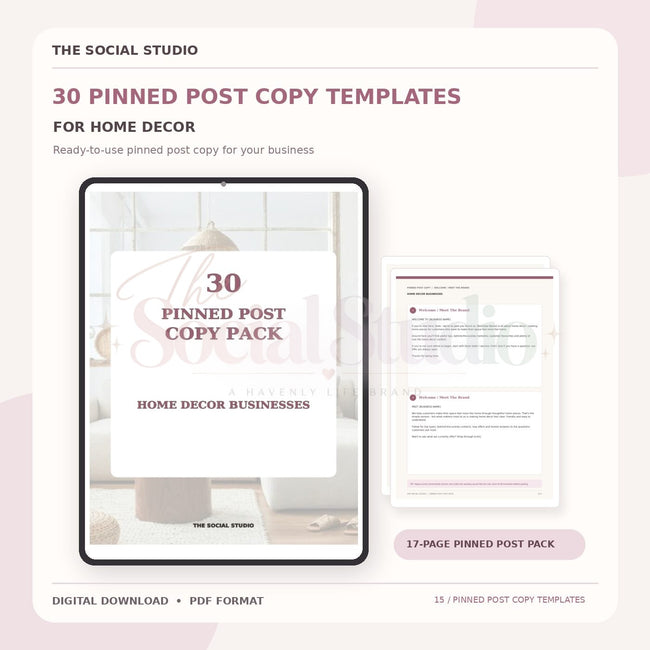 Home Decor – Pinned Post Copy Pack | The Social Studio