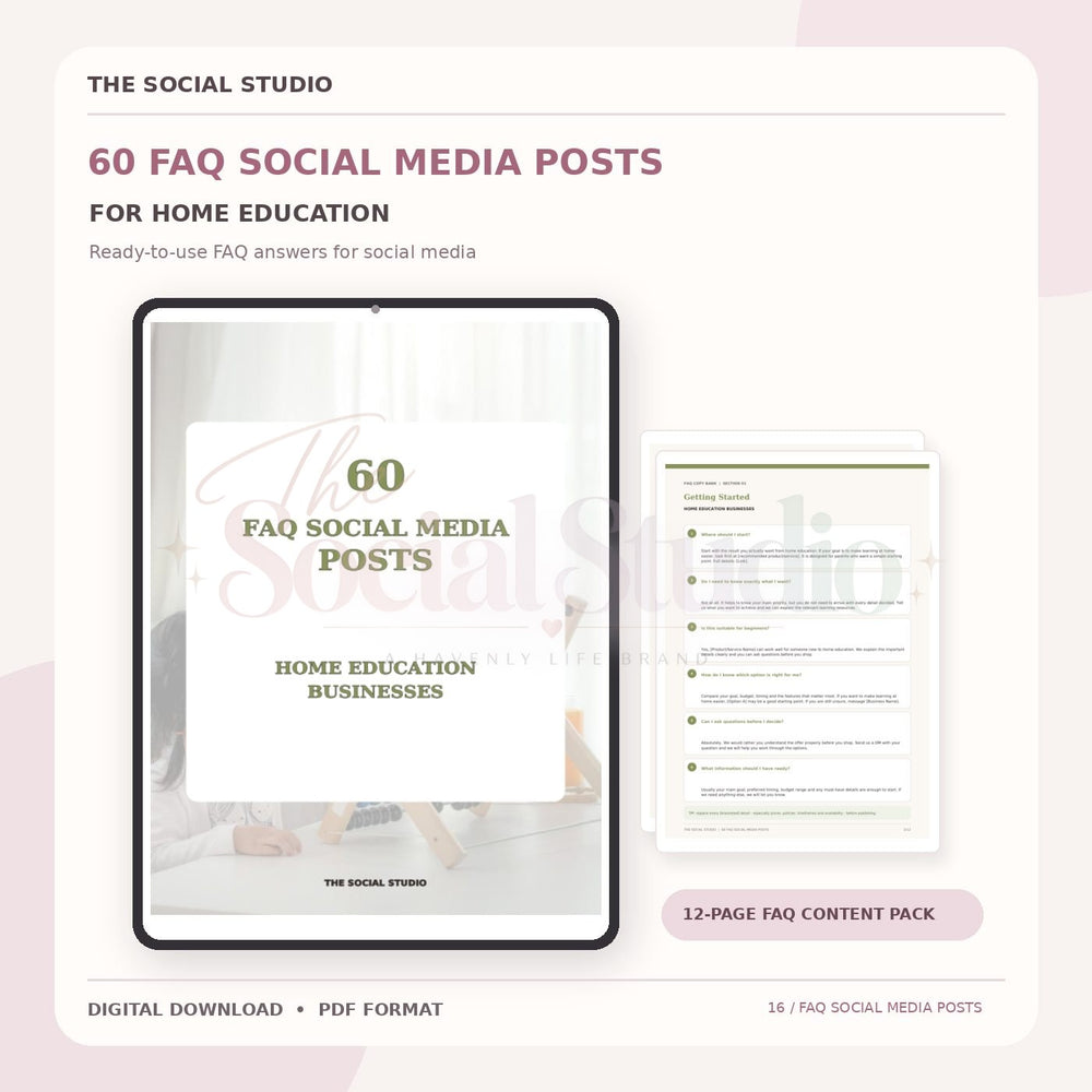 Home Education – FAQ Social Media Post Pack | The Social Studio