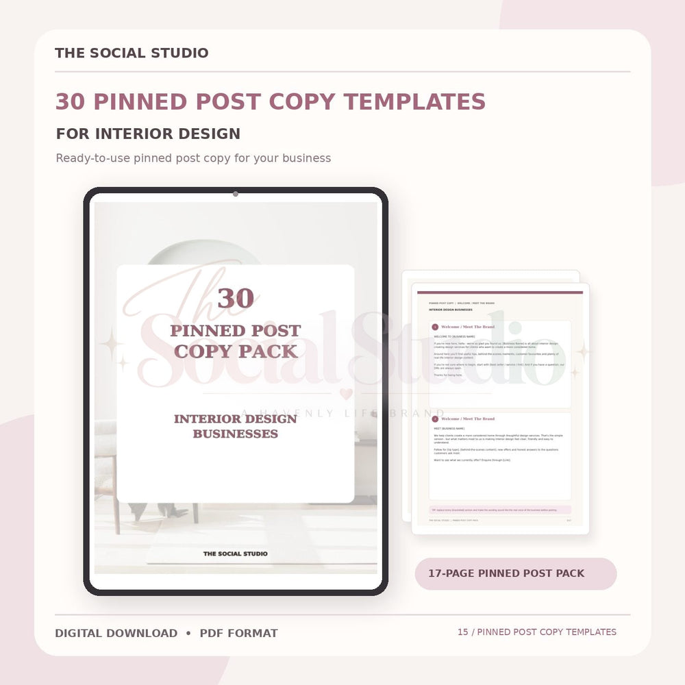 Interior Designers – Pinned Post Copy Pack | The Social Studio