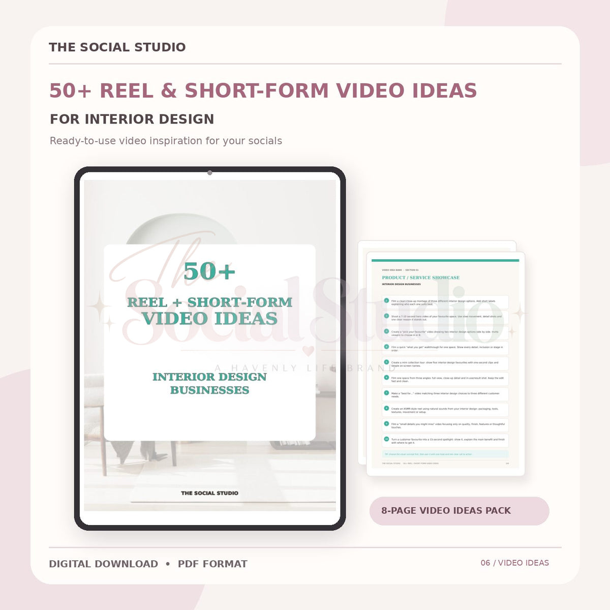 Interior Designers – Reels & Short-Form Video Ideas Pack | The Social Studio