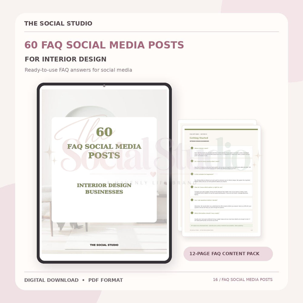 Interior Designers – FAQ Social Media Post Pack | The Social Studio