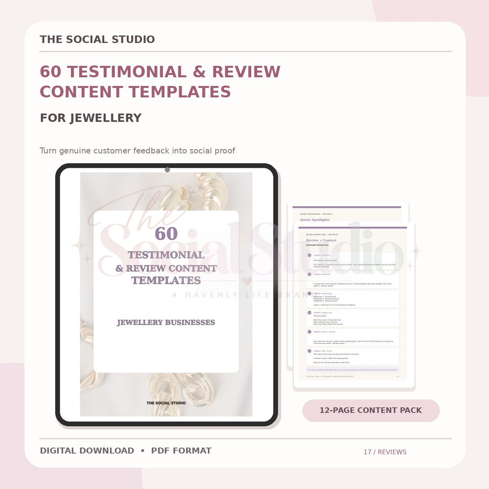 Jewellery – Testimonial & Review Content Templates | The Social Studio