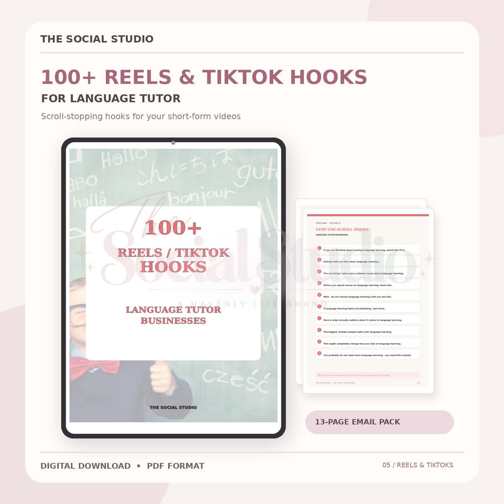 Learning Language Tutors – 100+ Reels & TikTok Hooks | The Social Studio