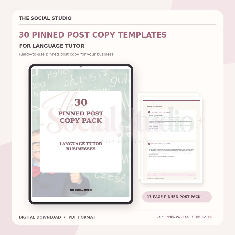 Learning Language Tutors – Pinned Post Copy Pack | The Social Studio