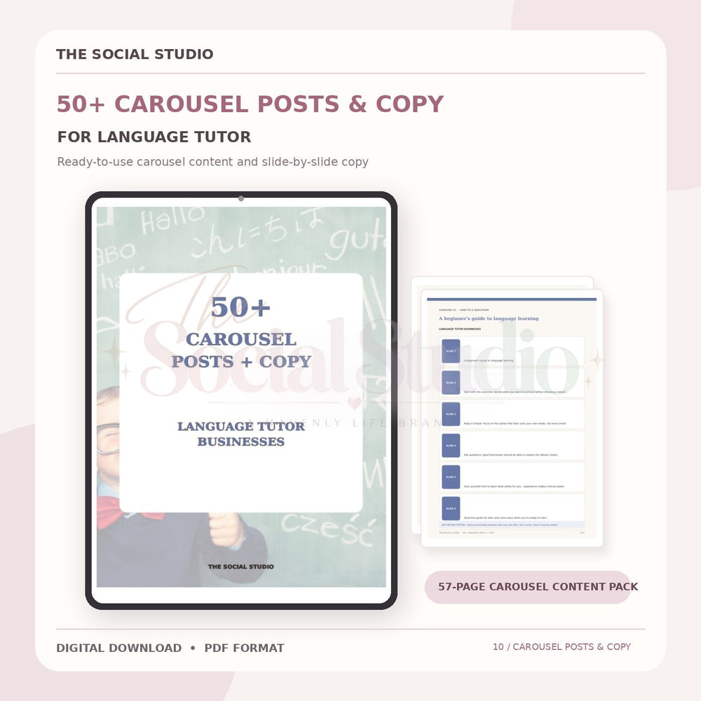 Learning Language Tutors – Carousel Ideas & Copy Pack | The Social Studio