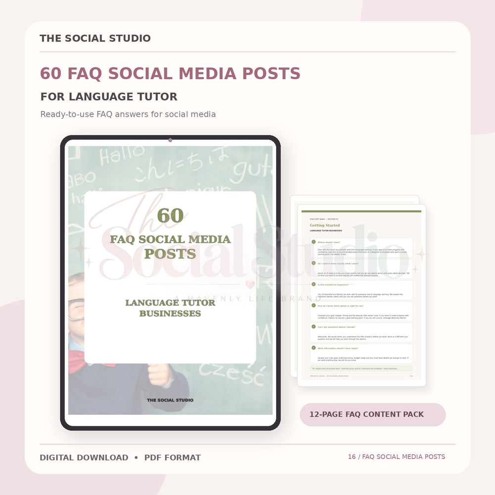 Learning Language Tutors – FAQ Social Media Post Pack | The Social Studio