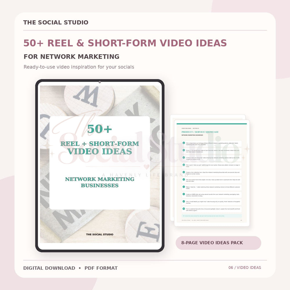 Network Marketing – Reels & Short-Form Video Ideas Pack | The Social Studio