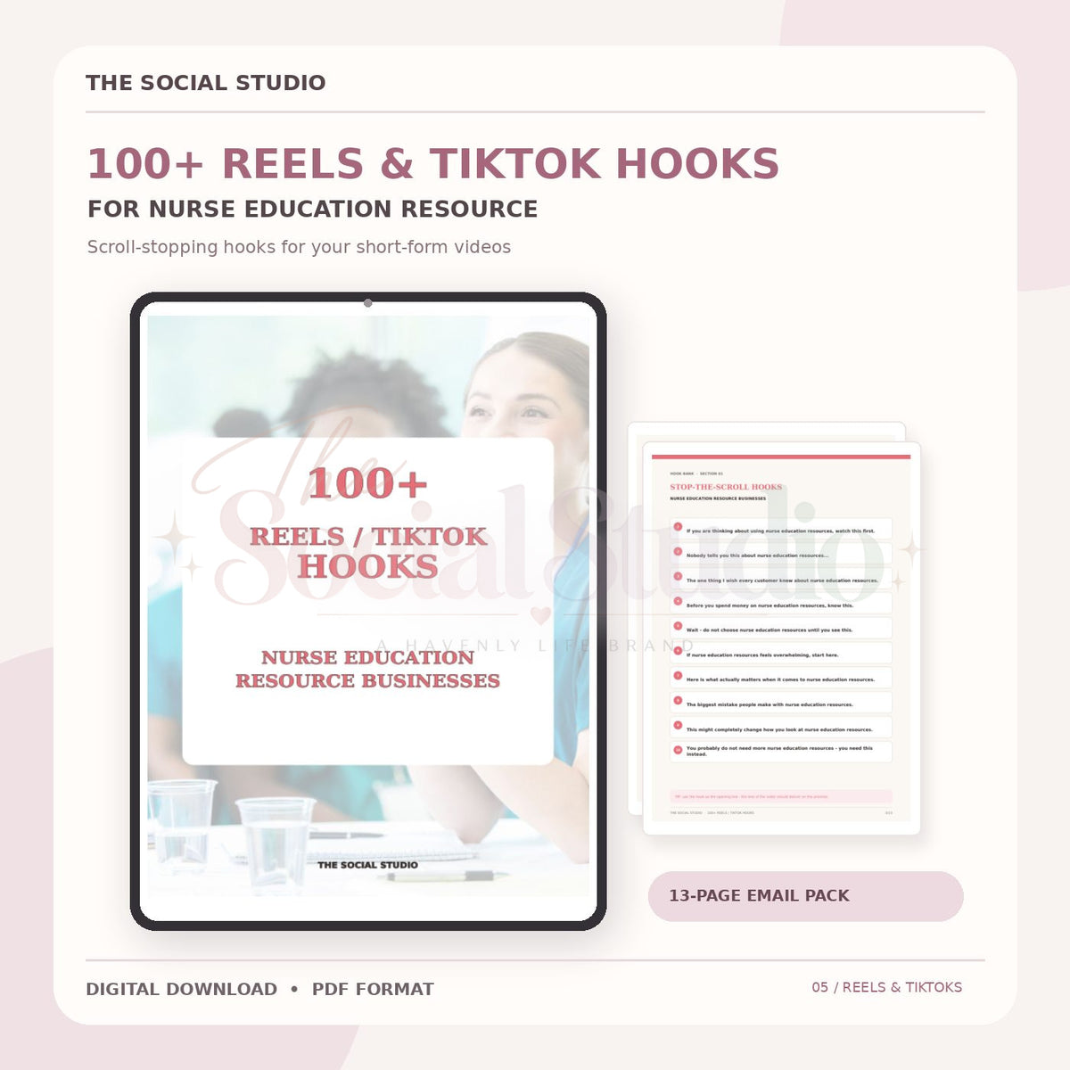 Nurse Education Resources – 100+ Reels & TikTok Hooks | The Social Studio