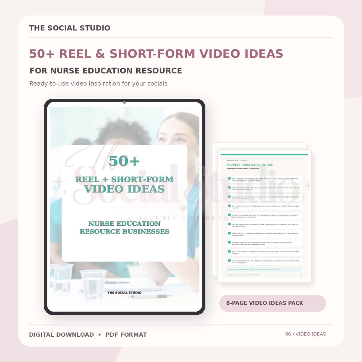 Nurse Education Resources – Reels & Short-Form Video Ideas Pack | The Social Studio