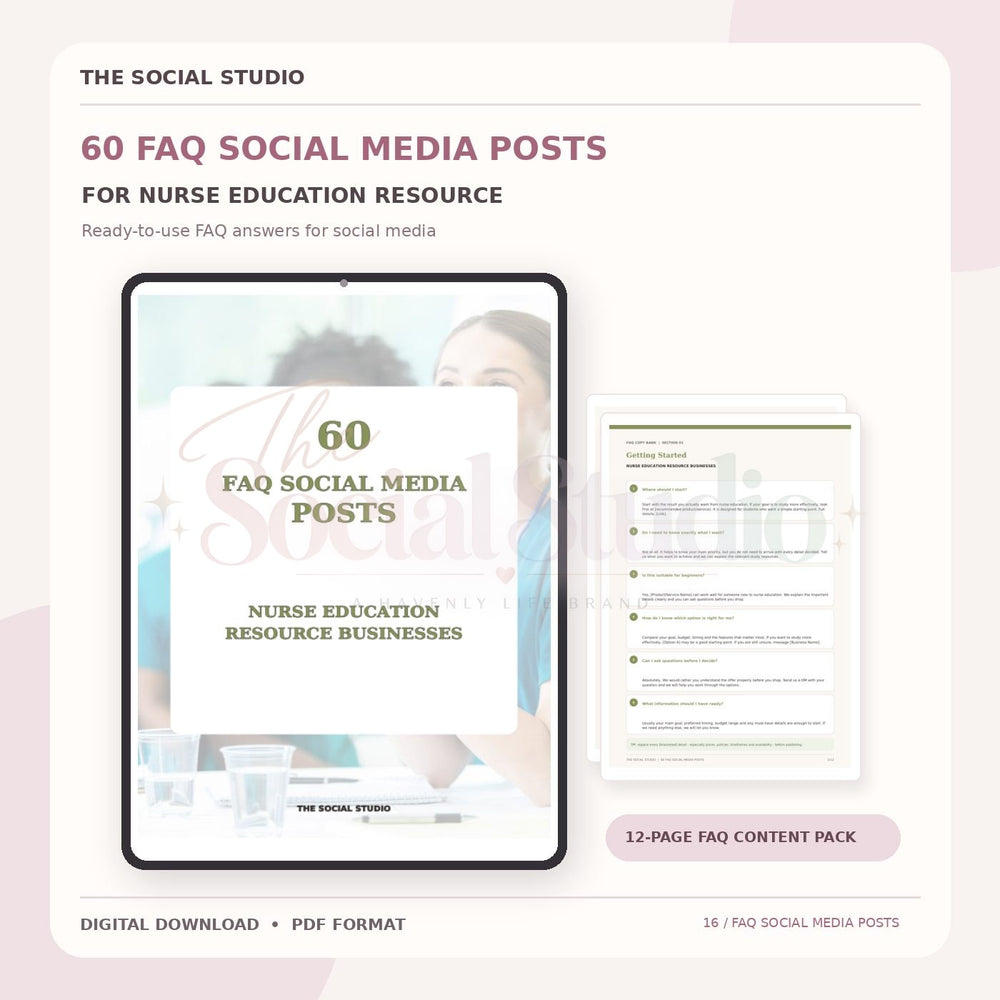 Nurse Education Resources – FAQ Social Media Post Pack | The Social Studio