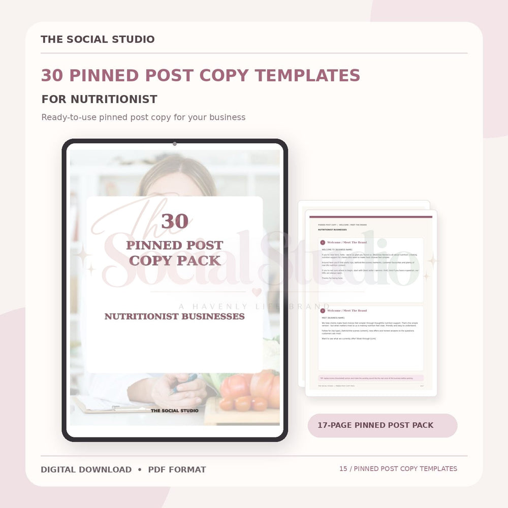 Nutritionists – Pinned Post Copy Pack | The Social Studio