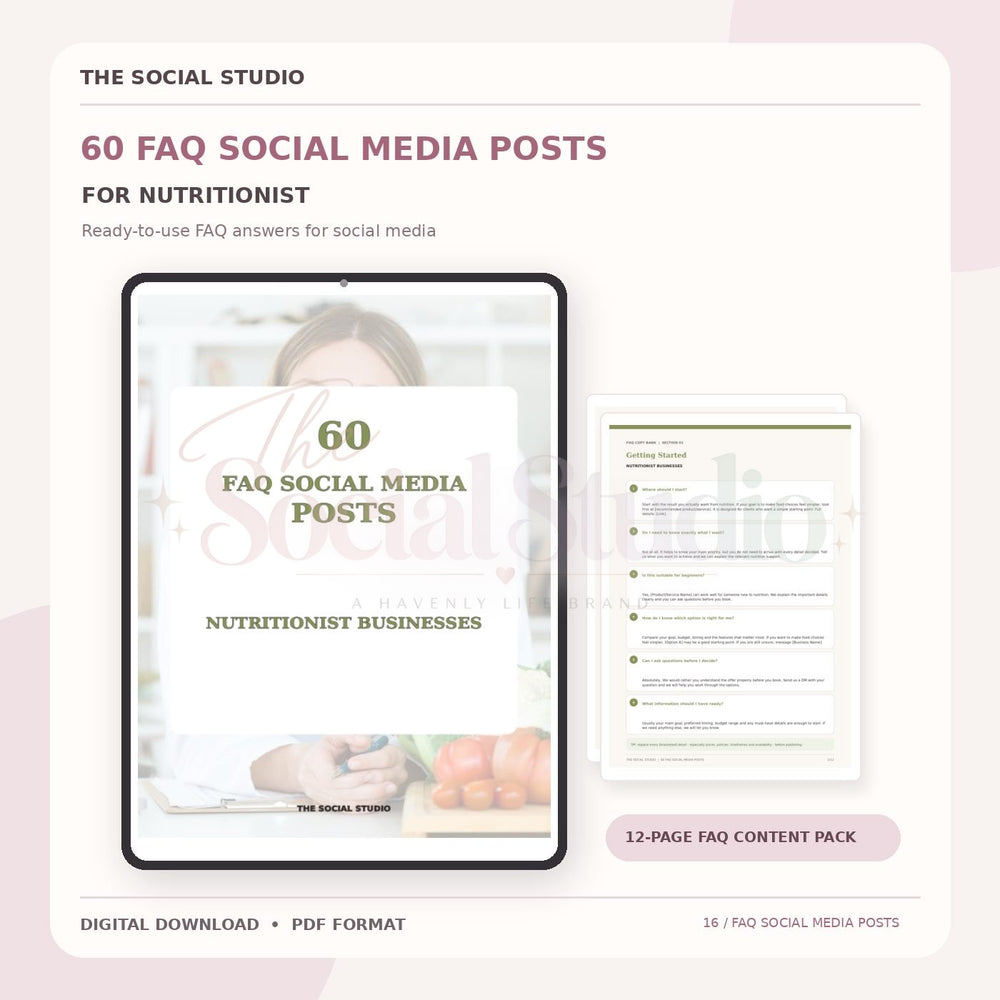 Nutritionists – FAQ Social Media Post Pack | The Social Studio