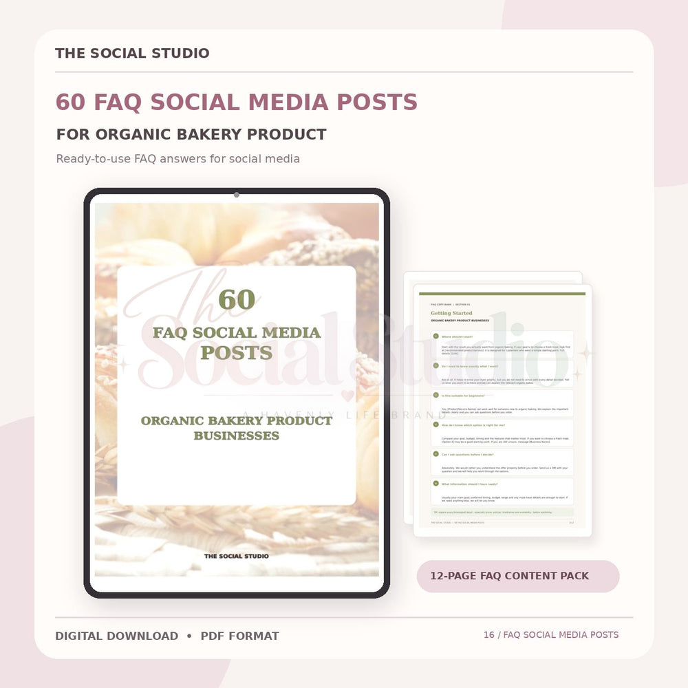 Organic Bakery Products – FAQ Social Media Post Pack | The Social Studio