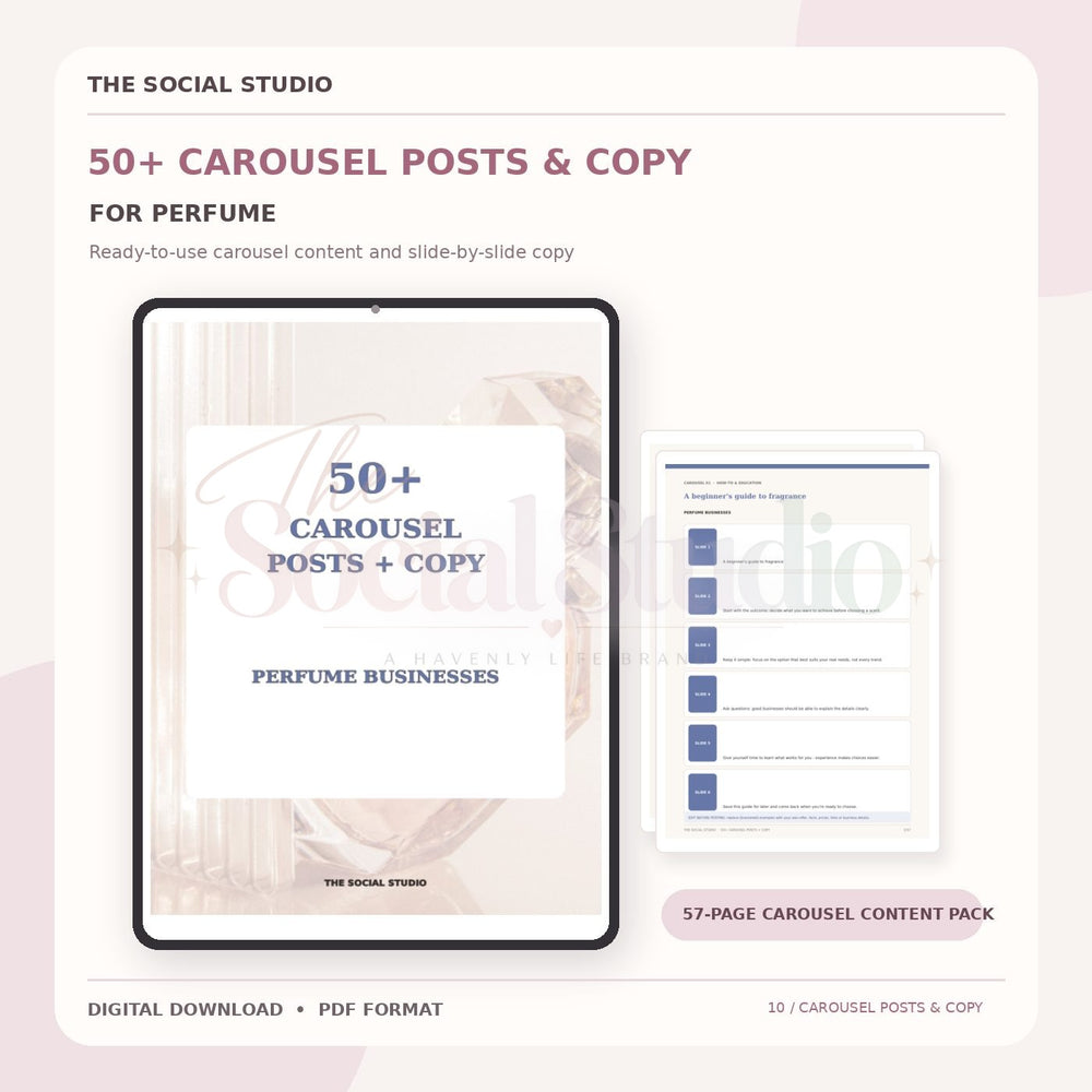 Perfume – Carousel Ideas & Copy Pack | The Social Studio