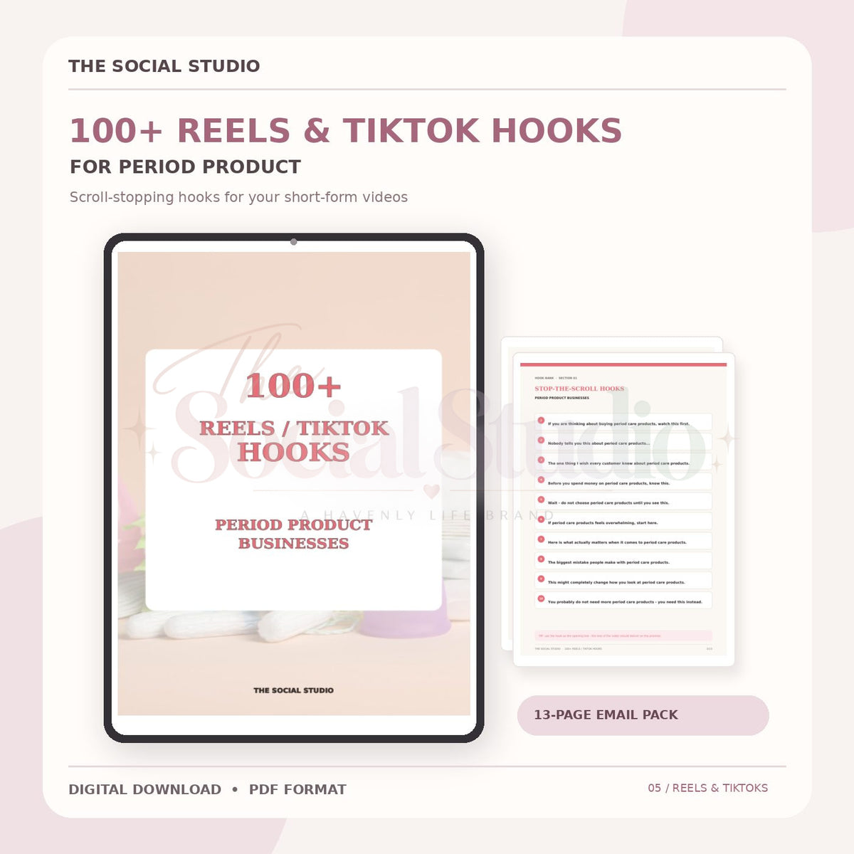 Period Product – 100+ Reels & TikTok Hooks | The Social Studio