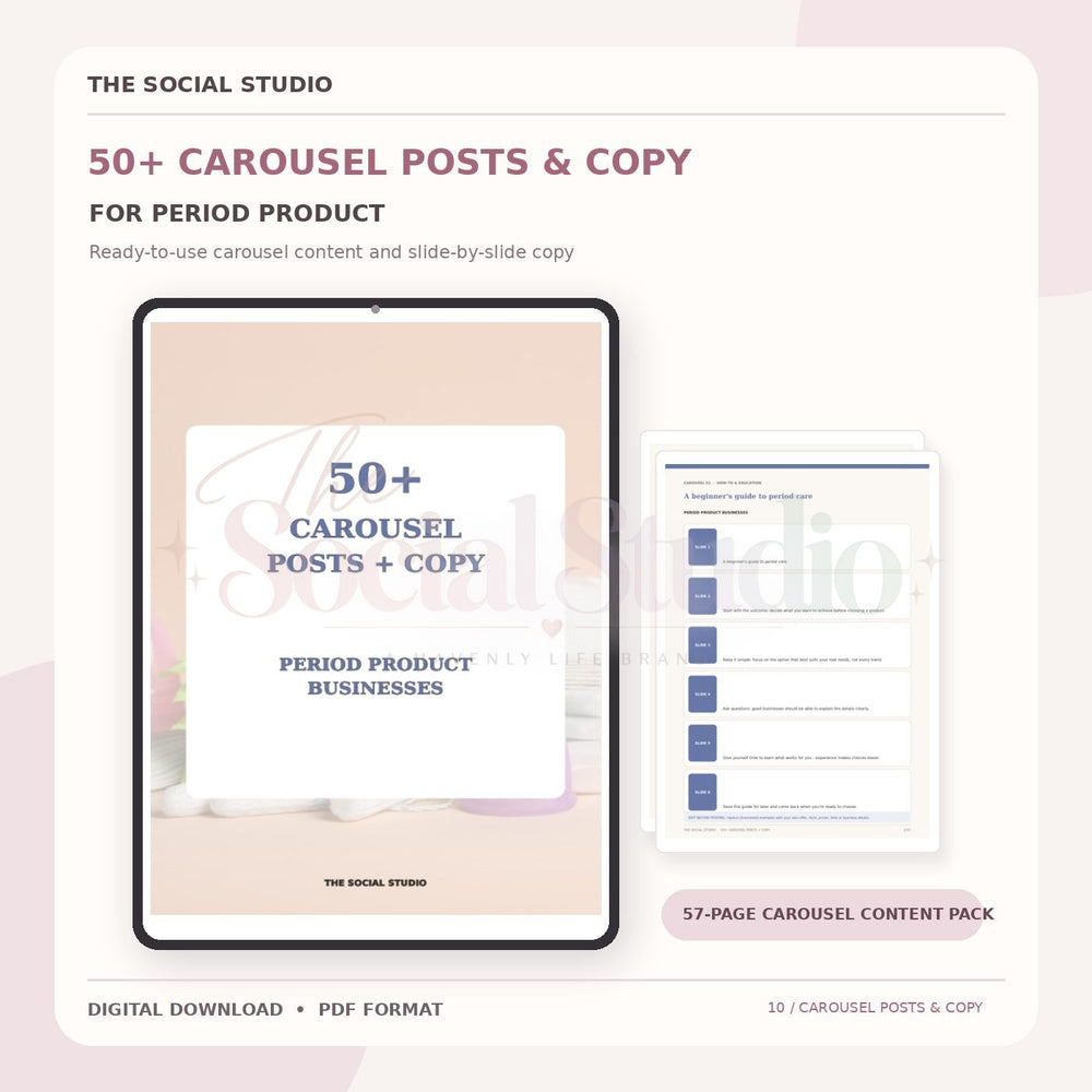 Period Product – Carousel Ideas & Copy Pack | The Social Studio